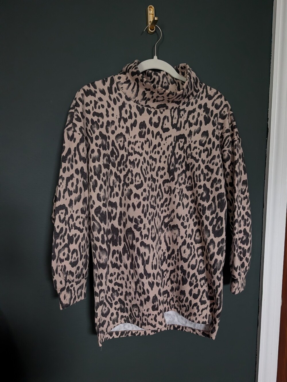 Lola Grace Leopard Print Turtleneck Sweater - Taupe/Black
